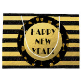 ハッピーニューイヤーゴールドフォイル、ブラックグリッター抱き枕 ラージペーパーバッグ (裏面)