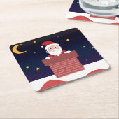 ハッピーニューイヤーサンタオンハウスルーフ スクエアペーパーコースター (アングル)