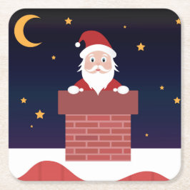 ハッピーニューイヤーサンタオンハウスルーフ スクエアペーパーコースター