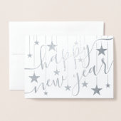 ハッピーニューイヤーシックなスクリプモダント 箔カード (封筒付き正面)