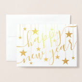 ハッピーニューイヤーシックなスクリプモダント 箔カード (封筒付き正面)