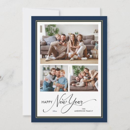 ハッピーニューイヤーシンプルスエレガントスクリプト3枚 シーズンカード (正面)