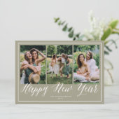 ハッピーニューイヤーシンプルスクリプト書道3枚の写真 シーズンカード (スタンド正面)