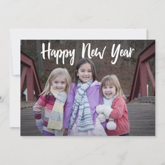 ハッピーニューイヤーシンプルタイポグラフィホワイトモダン シーズンカード (正面)