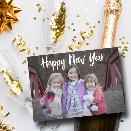 ハッピーニューイヤーシンプルタイポグラフィホワイトモダン シーズンカード