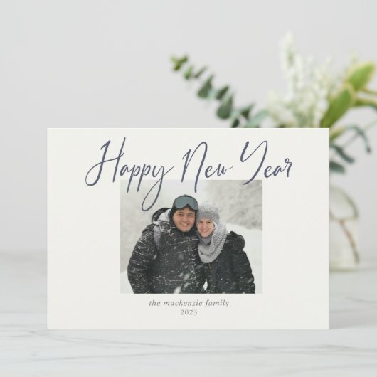 ハッピーニューイヤーシンプルフォトネイビーセージ シーズンカード (スタンド正面)