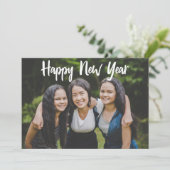 ハッピーニューイヤーシンプルフォトホワイトスクリプトオーバーレイ シーズンカード (スタンド正面)
