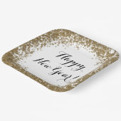 ハッピーニューイヤーシンプル金ゴールドとホワイト紙吹雪 ペーパープレート (傾斜あり)