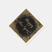 ハッピーニューイヤーシンプル金ゴールド紙吹雪とブラック スタンダードカクテルナプキン (角)