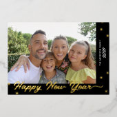 ハッピーニューイヤースクリプトフォトゴールドフォイルホリデーカード 箔シーズンカード (正面)