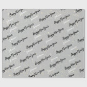 ハッピーニューイヤースクリプト名前をカスタムするグレー金ゴールド ラッピングペーパー (フラット)