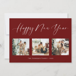 ハッピーニューイヤースクリプト赤数々の写真コラージュホリ シーズンカード