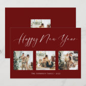 ハッピーニューイヤースクリプト赤数々の写真コラージュホリ シーズンカード (正面/裏面)