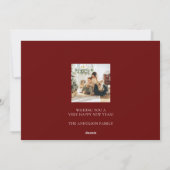 ハッピーニューイヤースクリプト赤数々の写真コラージュホリ シーズンカード (裏面)