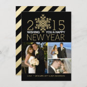 ハッピーニューイヤースノーフレークホリデイトリフォトコラージュ シーズンカード (正面/裏面)