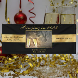 ハッピーニューイヤーズイブ乾杯フェスティブブラックゴールド 横断幕