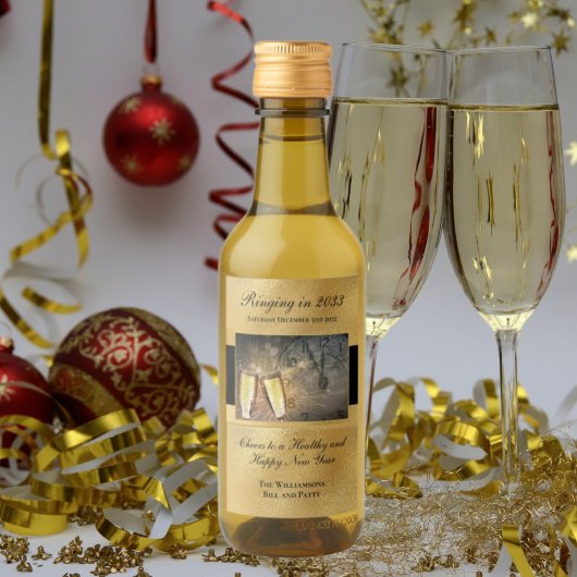 ハッピーニューイヤーズイブ応援フェスティバルブラック金ゴールド ワインラベル