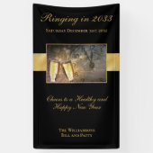 ハッピーニューイヤーズイブ応援フェスティバルブラック金ゴールド 横断幕 (縦)