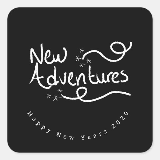 ハッピーニューイヤーズ手レタリングチョークフェイバー スクエアシール (正面)