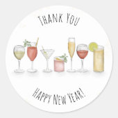 ハッピーニューイヤーズ水彩カクテル感謝 ラウンドシール (正面)