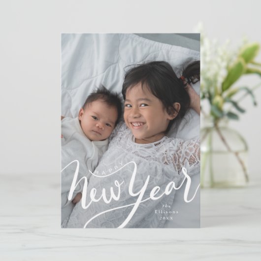 ハッピーニューイヤータイポグラフィの写真 シーズンカード (スタンド正面)