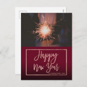 ハッピーニューイヤータイポグラフィバラ金ゴールド赤い写真 シーズンポストカード (正面/裏面)