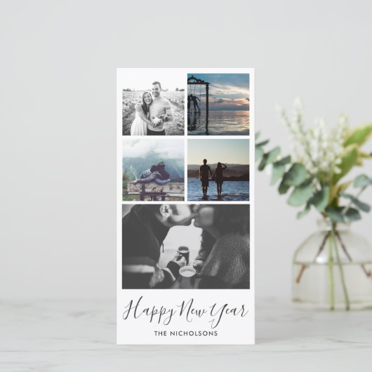 ハッピーニューイヤータイポグラフィ5枚フォトコラージュ シーズンカード (スタンド正面)