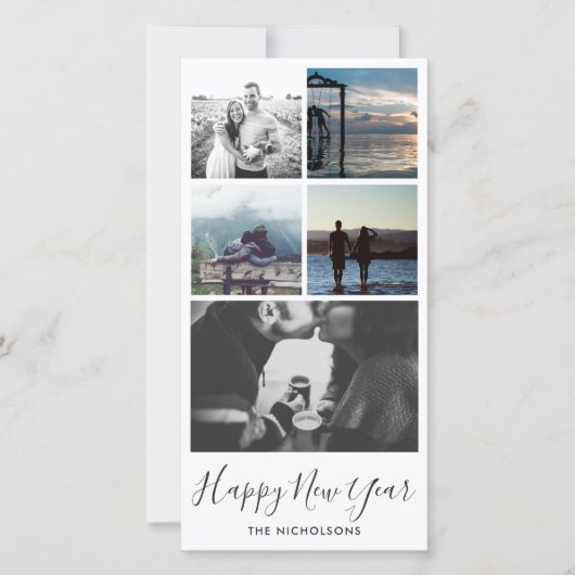 ハッピーニューイヤータイポグラフィ5枚フォトコラージュ シーズンカード (正面)