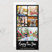 ハッピーニューイヤータイポグラフィ5枚フォトコラージュ シーズンカード (正面/裏面)