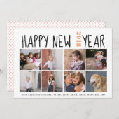 ハッピーニューイヤータイポグラフィ8枚の写真コラージュ シーズンカード (正面/裏面)
