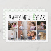 ハッピーニューイヤータイポグラフィ8枚の写真コラージュ シーズンカード (正面/裏面)