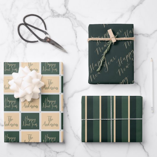 ハッピーニューイヤータイポグラフィ ミニマル ラッピングペーパーシート (正面)