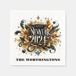 ハッピーニューイヤーナプキンズ スタンダードカクテルナプキン