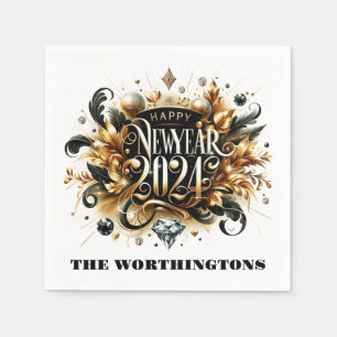 ハッピーニューイヤーナプキンズ スタンダードカクテルナプキン