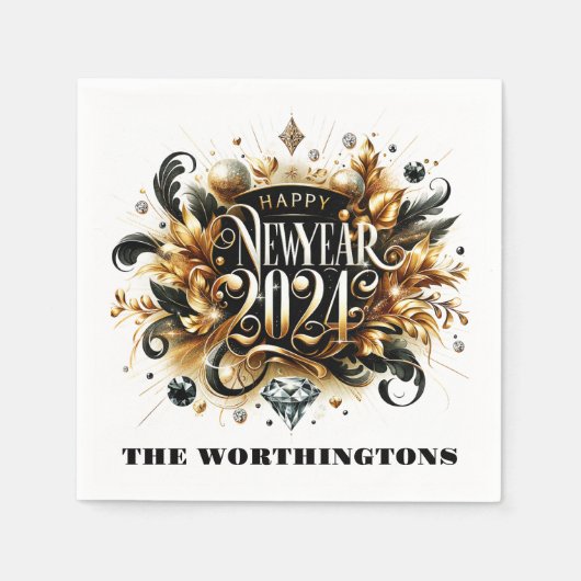 ハッピーニューイヤーナプキンズ スタンダードカクテルナプキン (正面)