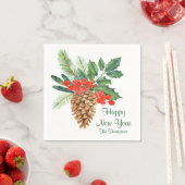 ハッピーニューイヤーパインホリーウォーター色フローラ名 スタンダードカクテルナプキン (インサイチュ)