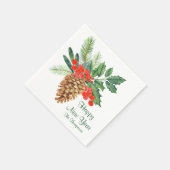 ハッピーニューイヤーパインホリーウォーター色フローラ名 スタンダードカクテルナプキン (角)