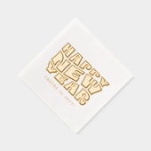 ハッピーニューイヤーパーティーおもしろいトレンディーレトロ金ゴールド 箔ナプキン (右)