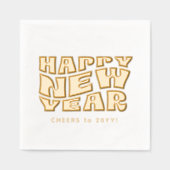 ハッピーニューイヤーパーティーおもしろいトレンディーレトロ金ゴールド 箔ナプキン (正面)