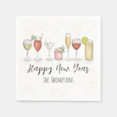 ハッピーニューイヤーパーティーウォーターカラーカクテルドリンク スタンダードカクテルナプキン (正面)