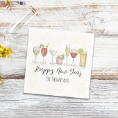 ハッピーニューイヤーパーティーウォーターカラーカクテルドリンク スタンダードカクテルナプキン