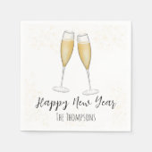 ハッピーニューイヤーパーティーシャンパンウォーターカラー金ゴールド スタンダードカクテルナプキン (正面)