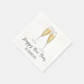 ハッピーニューイヤーパーティーシャンパンウォーターカラー金ゴールド スタンダードカクテルナプキン (角)