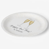 ハッピーニューイヤーパーティーシャンパンウォーターカラー金ゴールド ペーパープレート (アングル)