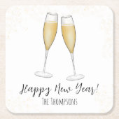 ハッピーニューイヤーパーティーシャンパンウォーター色パーティー スクエアペーパーコースター (正面)