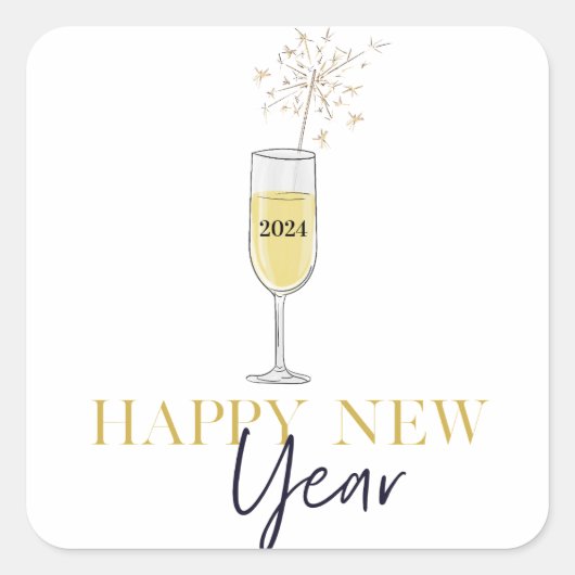 ハッピーニューイヤーパーティーシャンパンスパークラー スクエアシール (正面)