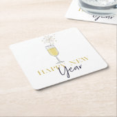 ハッピーニューイヤーパーティーシャンパンスパークラー スクエアペーパーコースター (アングル)