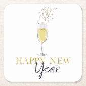 ハッピーニューイヤーパーティーシャンパンスパークラー スクエアペーパーコースター (正面)