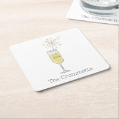 ハッピーニューイヤーパーティーホリデーシャンパーニュカスタムー スクエアペーパーコースター (アングル)