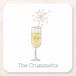ハッピーニューイヤーパーティーホリデーシャンパーニュカスタムー スクエアペーパーコースター